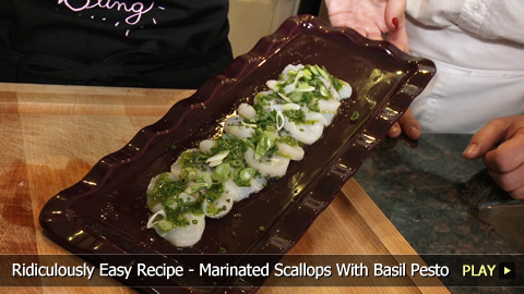 Easy Recipe - Marinated Scallops With Basil Pesto 
